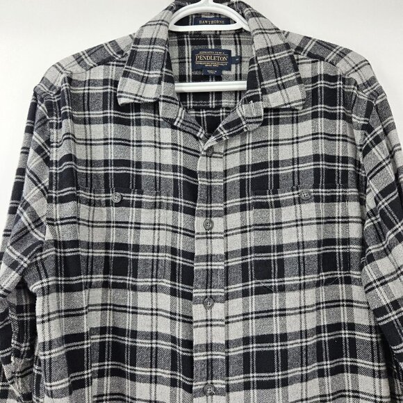Pendleton Hawthorne Plaid Button Up Flannel Shirt Gray Men's M Outdoors Academia - Picture 3 of 13
